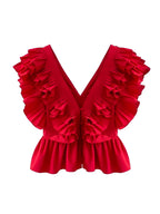 Blusa Feminina com Babados Decote em V com Botões - Isabella