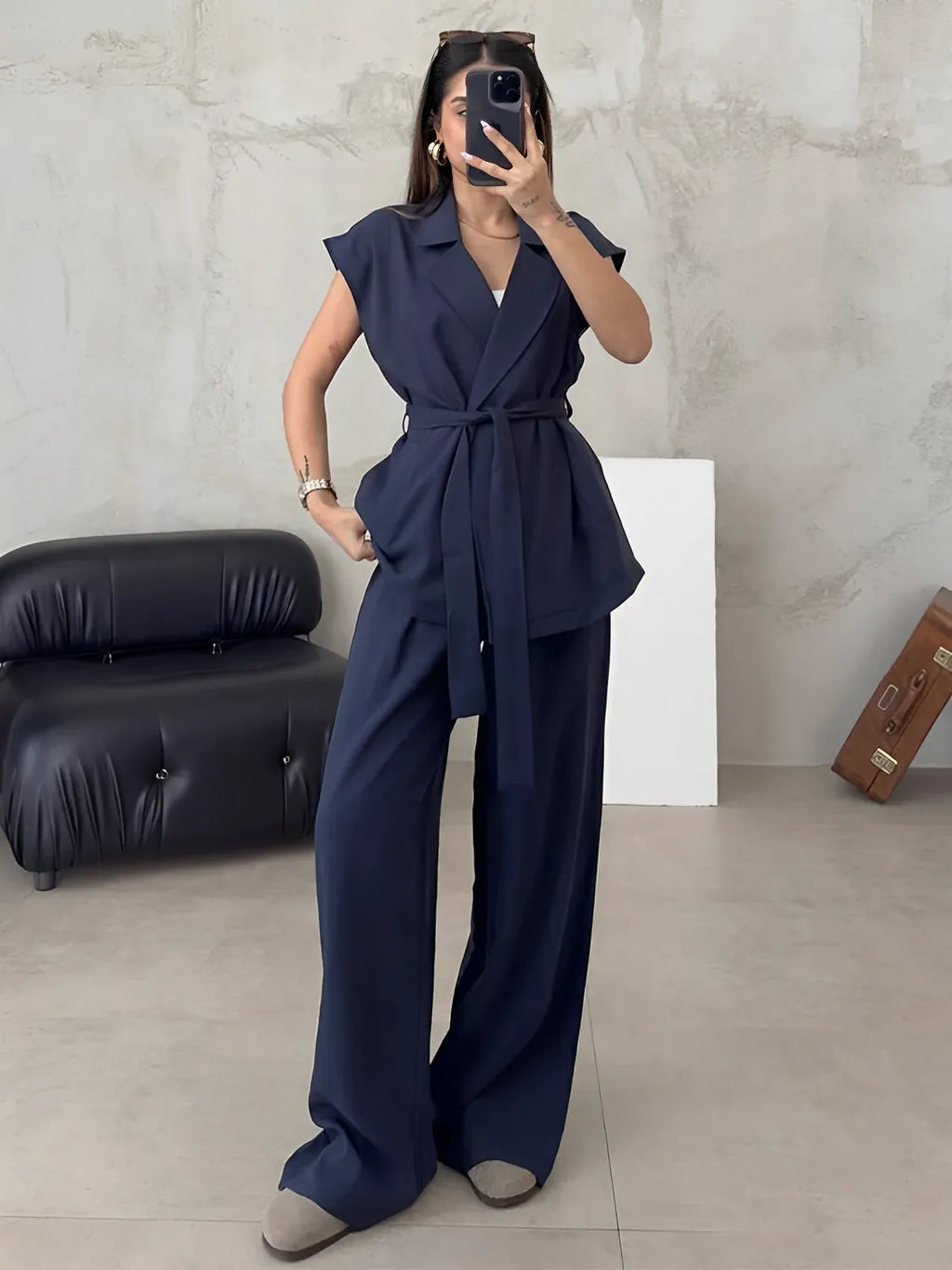 Conjunto Alfaiataria com Blusa de  Amarração e Calça Pantalona - Dominique