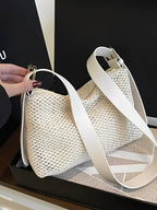 Bolsa Tiracolo de Palha com Alça Ajustável  Elegante em Couro PU- Coraline