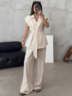 Conjunto Alfaiataria com Blusa de  Amarração e Calça Pantalona - Dominique
