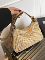 Bolsa Tiracolo de Palha com Alça Ajustável  Elegante em Couro PU- Coraline