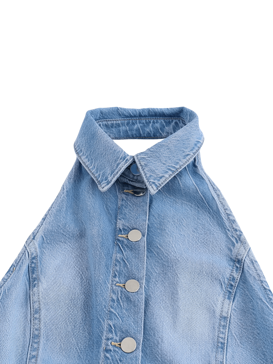 Macacão Jeans Pantalona com Decote Nadador e Bolsos - Jordana