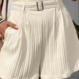 Short Feminino Plissado Cintura Alta com Cinto - Karine