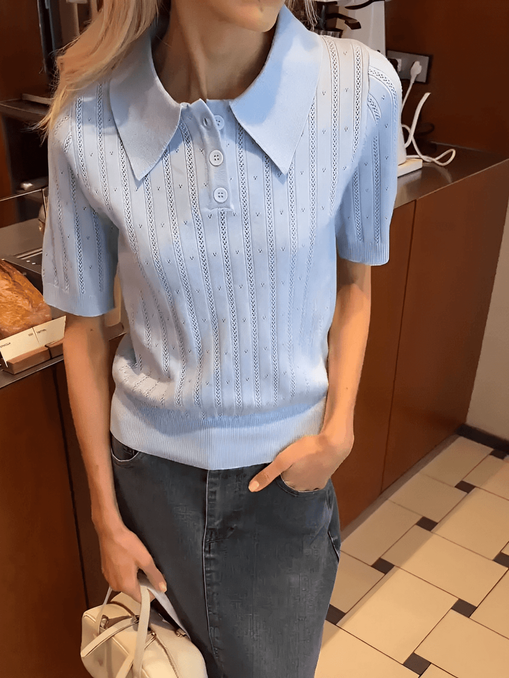 Blusa em Tricô Gola Polo com Costura em Relevo e Botões – Lily