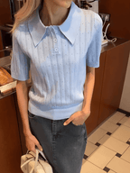 Blusa em Tricô Gola Polo com Costura em Relevo e Botões – Lily