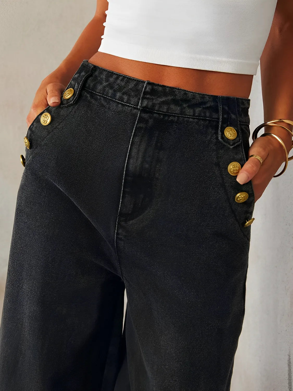 Conjunto Feminino Jeans com Colete de Botões e Calça Pantalona – Agatha [FRETE FULL]