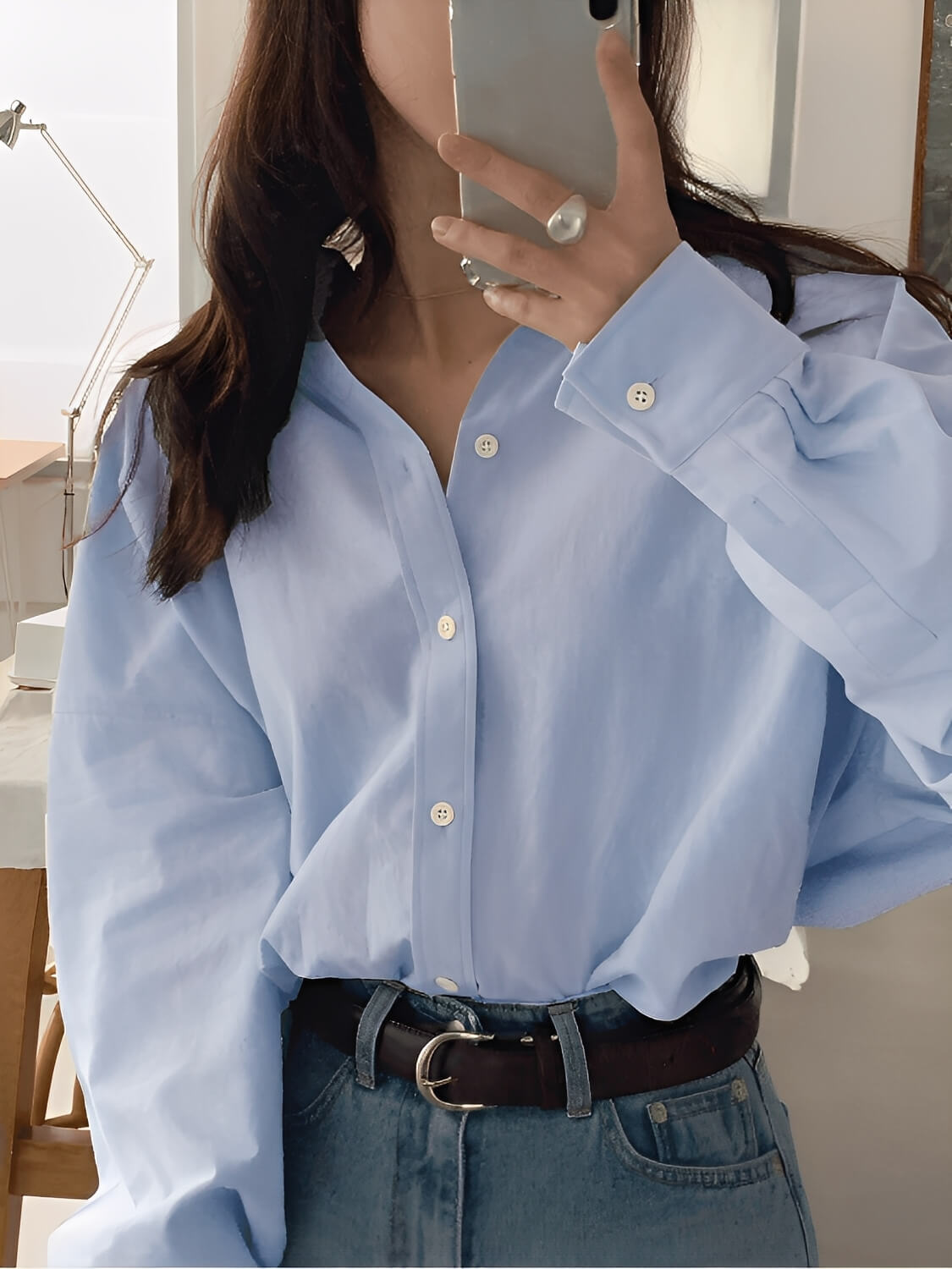 Camisa Oversized de Manga Longa com Colarinho Virado e Botões – Lane [FRETE FULL]