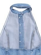 Macacão Jeans Pantalona com Decote Nadador e Bolsos - Jordana