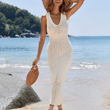 Vestido Midi em Crochê Vazado Com Decote V e Alças Largas – Samantha