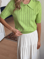 Blusa em Tricô Gola Polo com Costura em Relevo e Botões – Lily