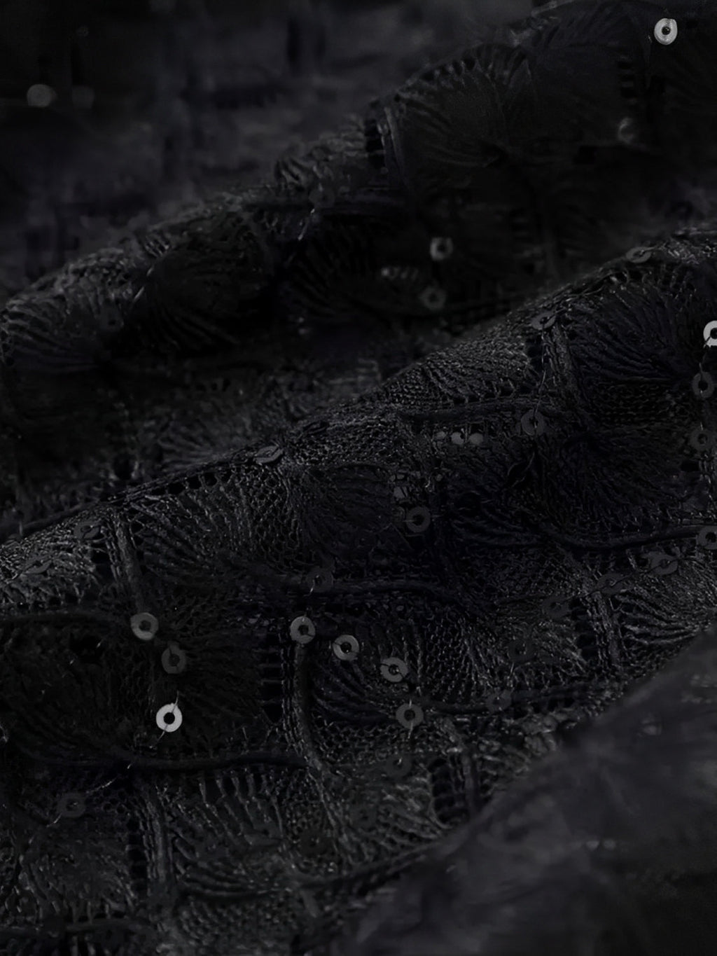 Macacão de Renda com Lantejoulas Plumas e Calça Flare de Veludo - Noir