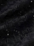 Macacão de Renda com Lantejoulas Plumas e Calça Flare de Veludo - Noir