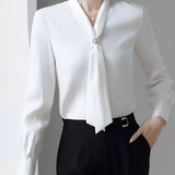 Camisa Feminina em Chiffon com Gola Lenço e Botão Perolado - Eulália