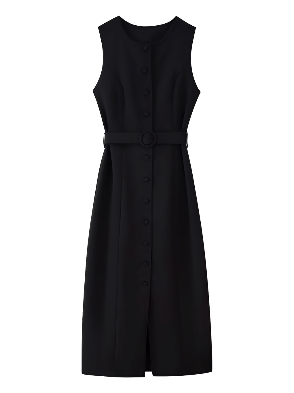 Vestido Midi Sem Mangas com Botões Forrados Cinto e Fenda – Selena [FRETE FULL]