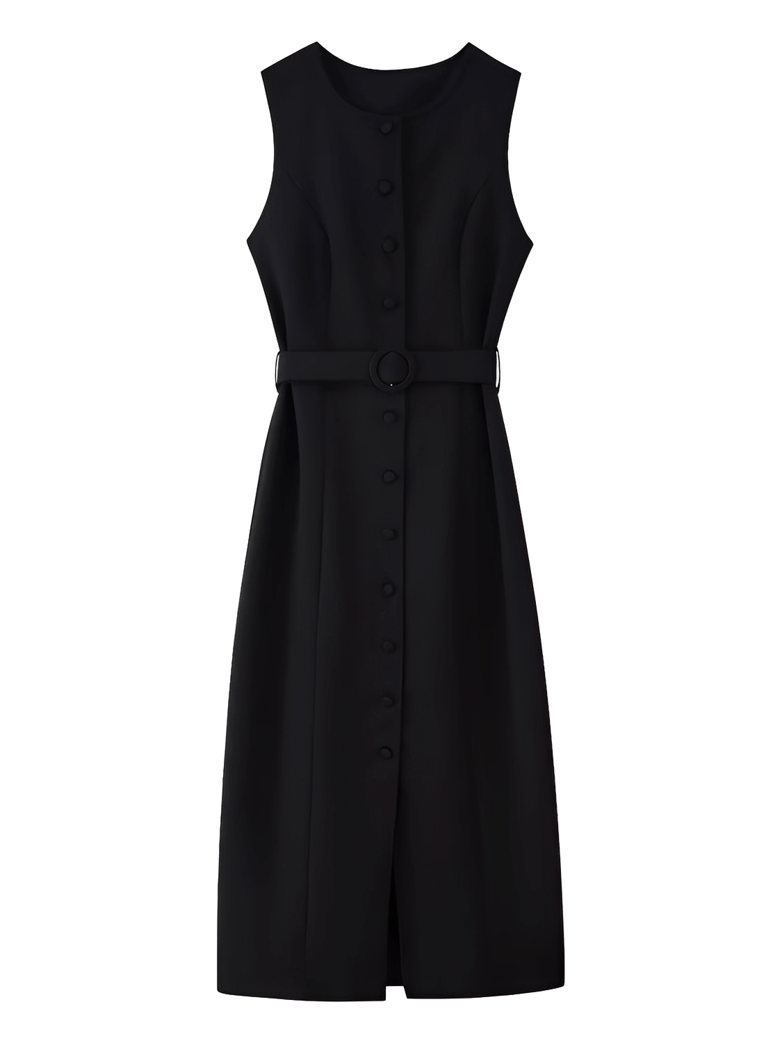 Vestido Midi Sem Mangas com Botões Forrados Cinto e Fenda – Selena [FRETE FULL]