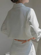 Camisa Vintage com Listras Finas Gola Ampla e Punhos Ajustados - Lucia [FRETE FULL]