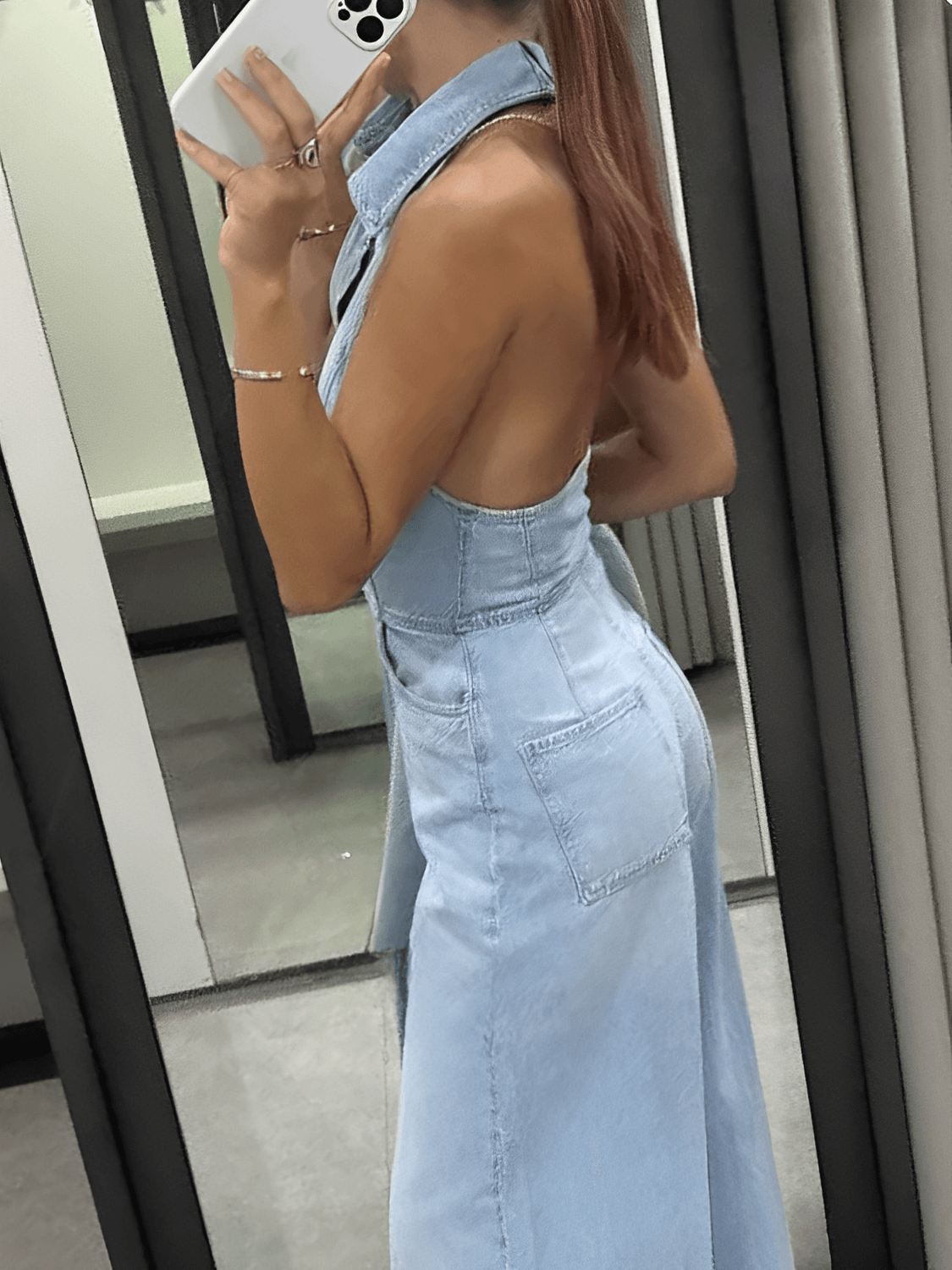Macacão Jeans Pantalona com Decote Nadador e Bolsos - Jordana