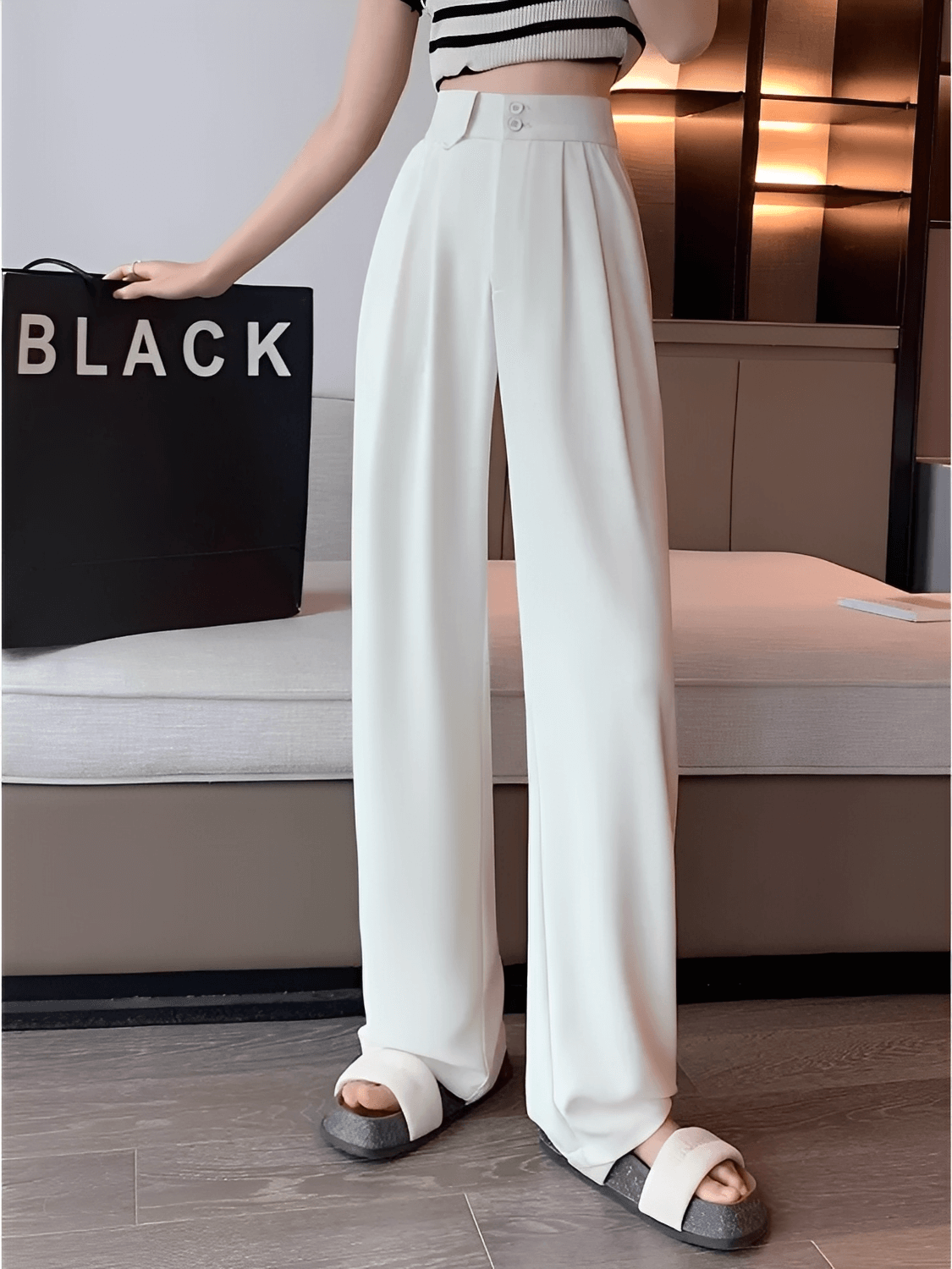 Calça  Alfaiataria Wide Leg Cintura Alta com Lenço Removível  – Amara [FRETE FULL]
