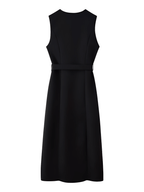 Vestido Midi Sem Mangas com Botões Forrados Cinto e Fenda – Selena [FRETE FULL]