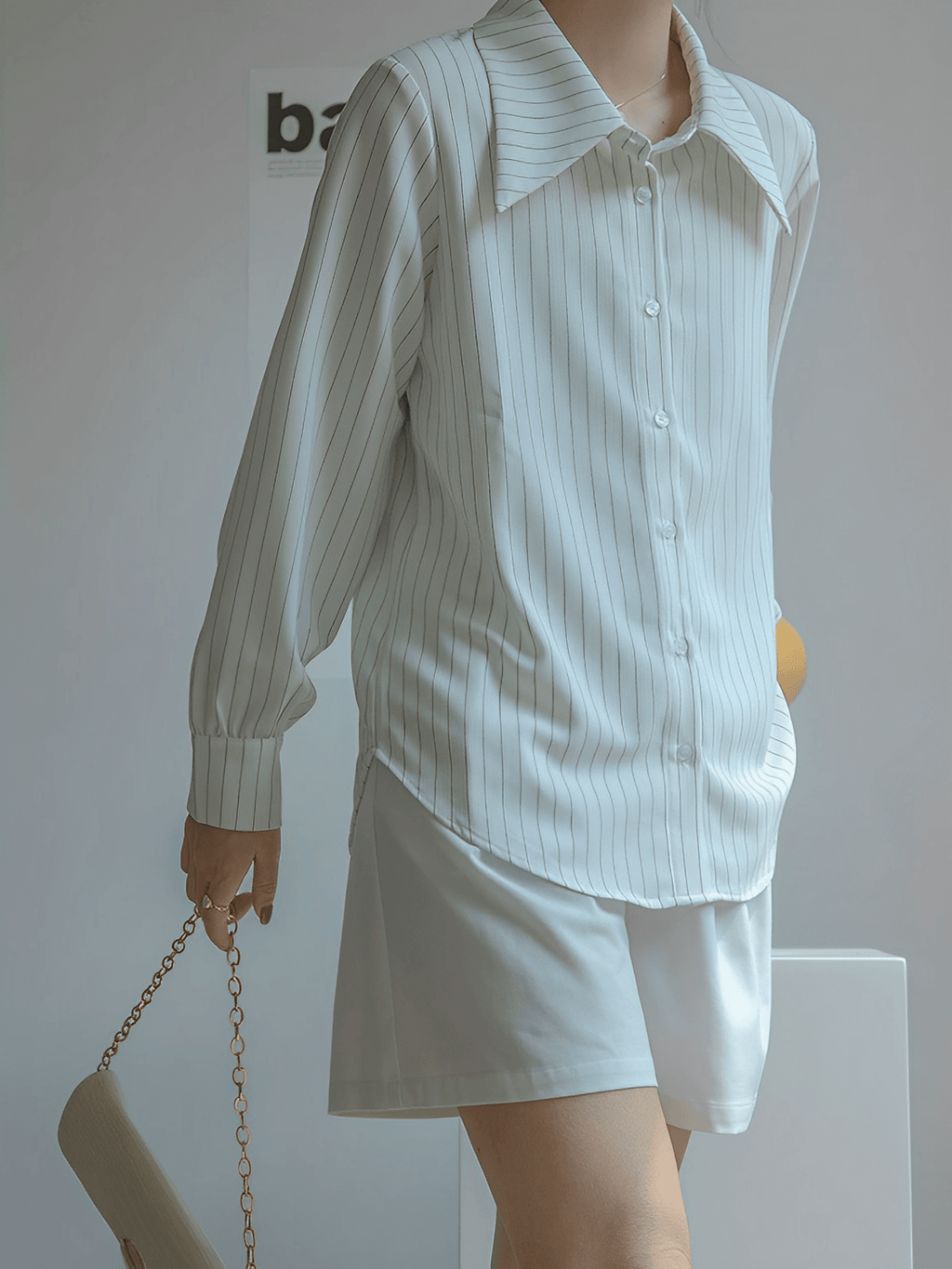 Camisa Vintage com Listras Finas Gola Ampla e Punhos Ajustados - Lucia [FRETE FULL]