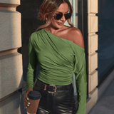 Blusa Design Assimétrico de Ombro Único e Drapeado Sofisticado – Amaya