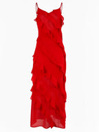 Vestido Longo de Festa em Chiffon De Alças Babados e Costas Nuas – Cassandra [FRETE FULL]