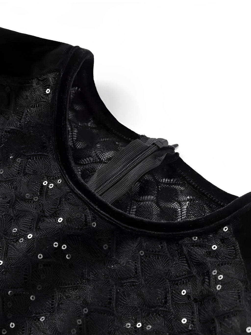 Macacão de Renda com Lantejoulas Plumas e Calça Flare de Veludo - Noir