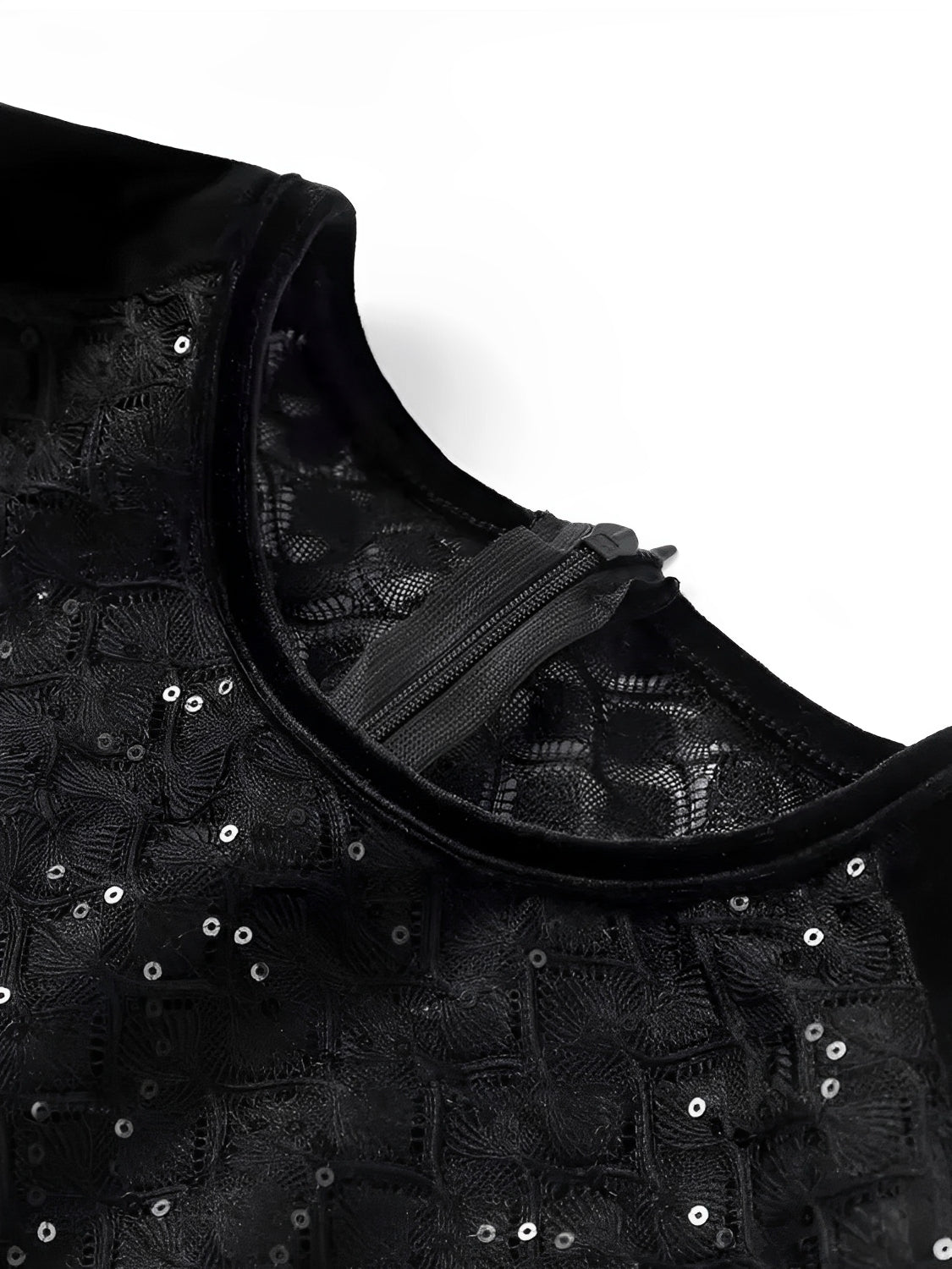 Macacão de Renda com Lantejoulas Plumas e Calça Flare de Veludo - Noir