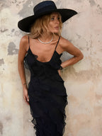 Vestido Longo de Festa em Chiffon De Alças Babados e Costas Nuas – Cassandra [FRETE FULL]