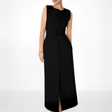 Vestido Midi Sem Mangas com Botões Forrados Cinto e Fenda – Selena [FRETE FULL]