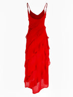 Vestido Longo de Festa em Chiffon De Alças Babados e Costas Nuas – Cassandra [FRETE FULL]