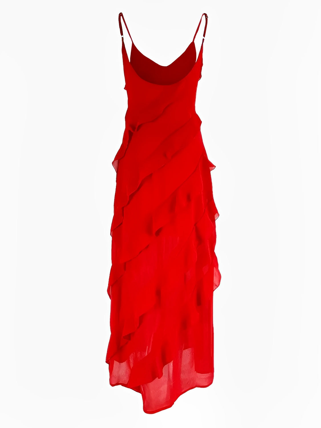 Vestido Longo de Festa em Chiffon De Alças Babados e Costas Nuas – Cassandra [FRETE FULL]