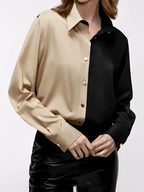 Camisa Acetinada Bicolor com Botões Dourados Elegante – Joyce