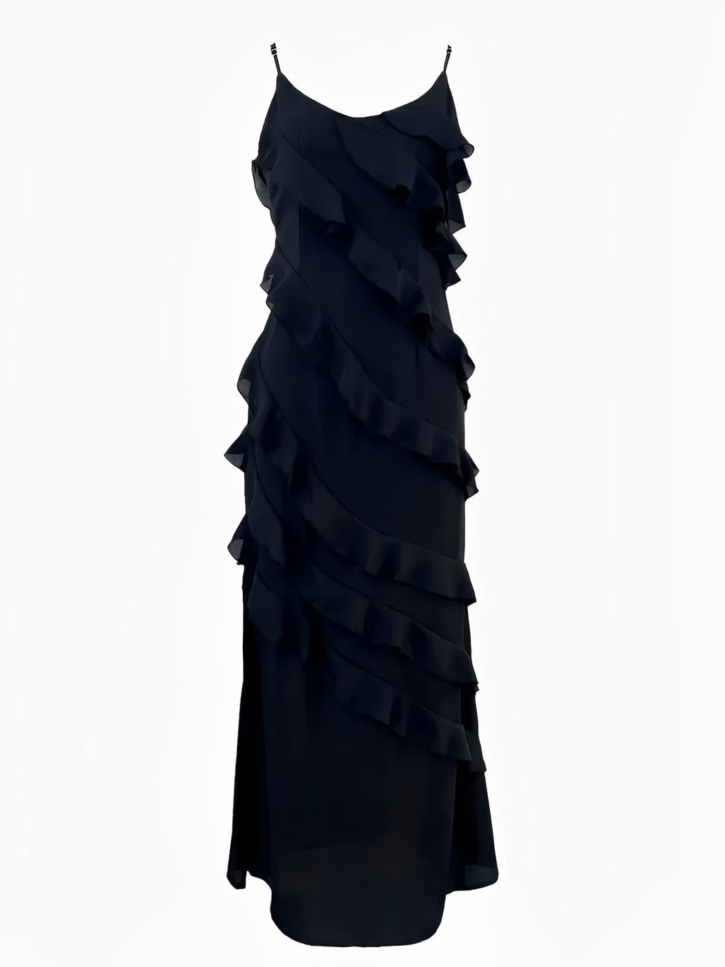 Vestido Longo de Festa em Chiffon De Alças Babados e Costas Nuas – Cassandra [FRETE FULL]