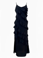 Vestido Longo de Festa em Chiffon De Alças Babados e Costas Nuas – Cassandra [FRETE FULL]