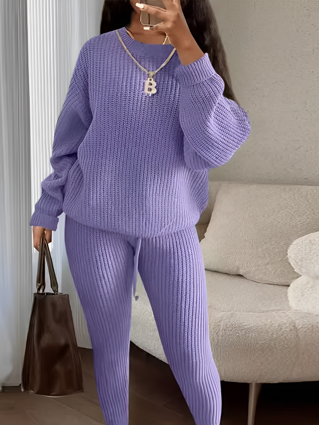Conjunto de Tricô com Suéter Oversized e Calça Legging Ajustável – Ranya