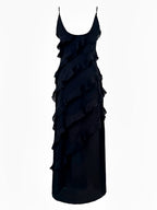Vestido Longo de Festa em Chiffon De Alças Babados e Costas Nuas – Cassandra [FRETE FULL]