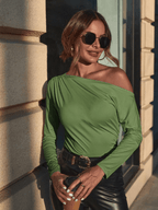 Blusa Design Assimétrico de Ombro Único e Drapeado Sofisticado – Amaya
