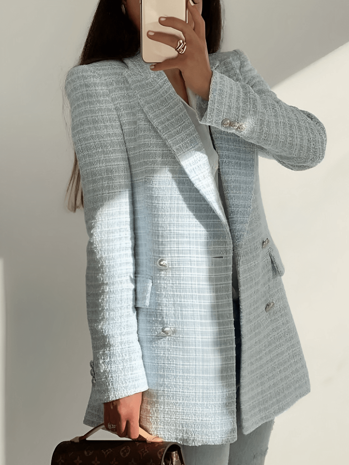 Blazer Tweed Texturizado com Fechamento Trespassado – Fiorella