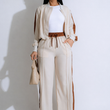 Conjunto Esportivo com Jaqueta Bomber e Calça Wide Leg Ajustável-  Zaia