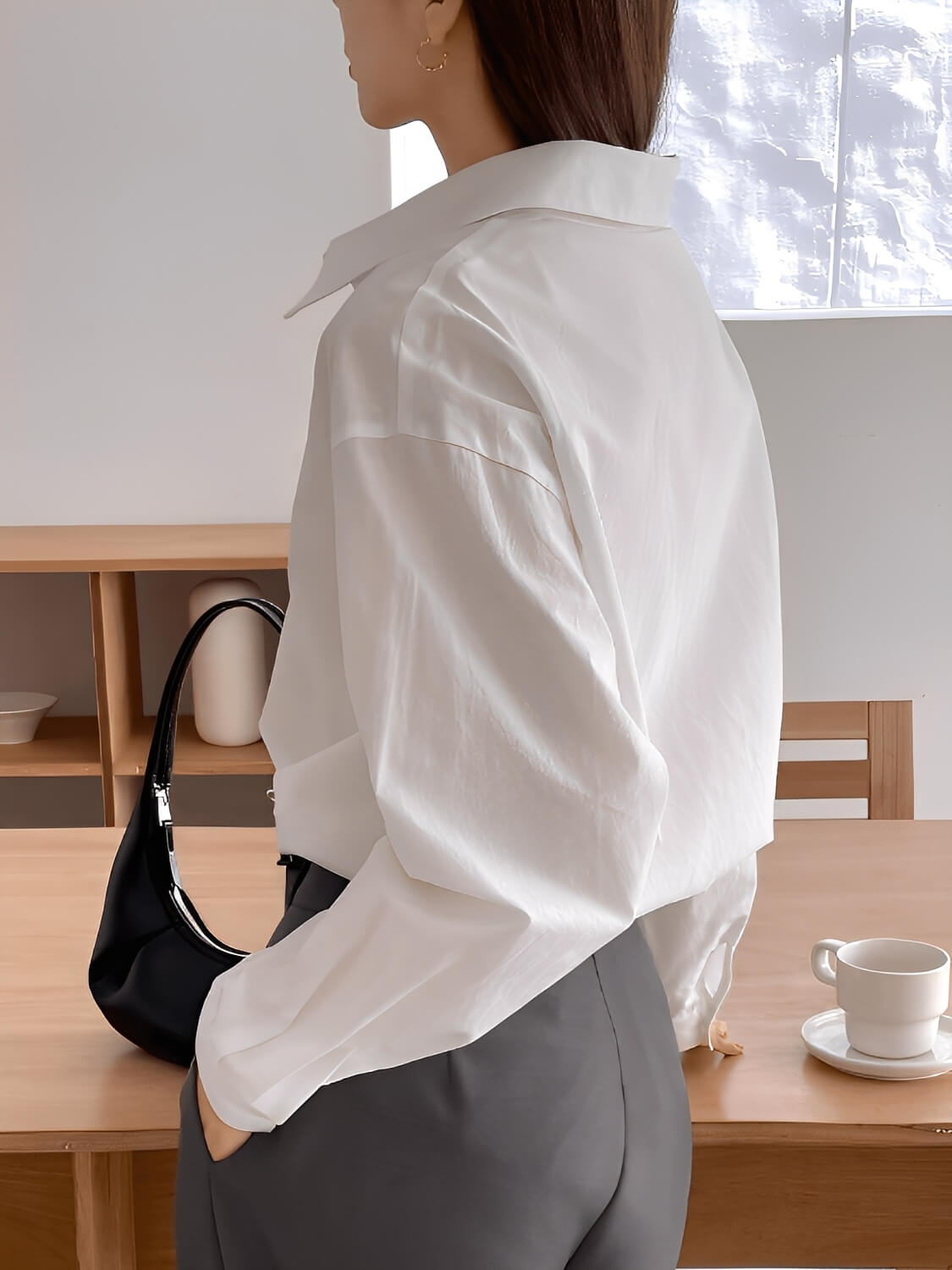 Camisa Oversized de Manga Longa com Colarinho Virado e Botões – Lane [FRETE FULL]