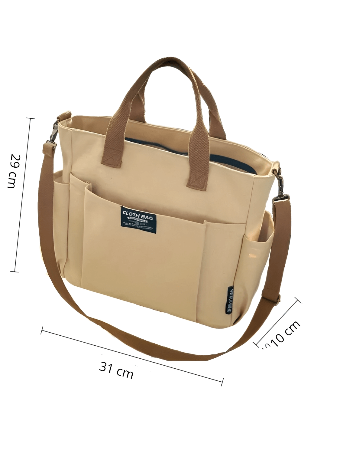 Bolsa Grande em Lona com Alça Ajustável Removível e Bolsos – Rania