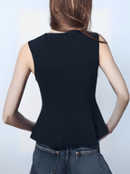 Blusa Feminina Peplum Estruturada com Decote V e Zíper Frontal - Cricia [FRETE FULL]