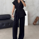 Conjunto Alfaiataria com Blusa de  Amarração e Calça Pantalona - Dominique