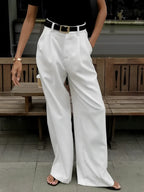 Calça Pantalona Branca Feminina com Cintura Alta Fecho e Zíper – Zoe