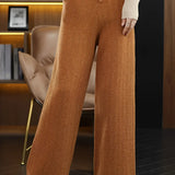 Calça Feminina Wide de Lã Texturizada com Cadarço na Cintura - Hellen