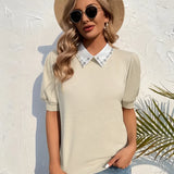 Blusa Feminina Gola Polo Bordada Mangas Bufantes - Laura