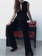 Blusa Feminina Peplum Estruturada com Decote V e Zíper Frontal - Cricia [FRETE FULL]