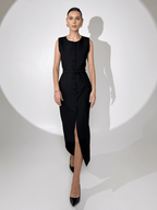 Vestido Midi Sem Mangas com Botões Forrados Cinto e Fenda – Selena [FRETE FULL]