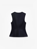 Blusa Feminina Peplum Estruturada com Decote V e Zíper Frontal - Cricia [FRETE FULL]